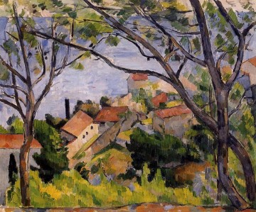 Paul Cezanne Painting - L Estaque Vista a través de los árboles Paul Cezanne